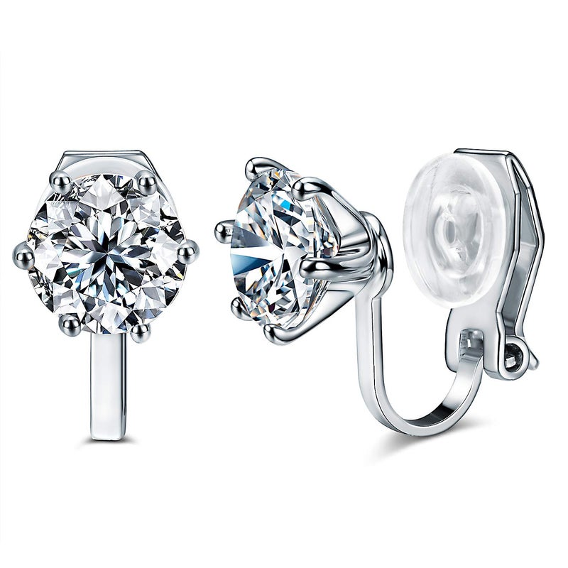 AllenCOCO 14K White Gold Plated 1.5 Carat CZ Clip-On Earrings - 7.5mm Round Cut Simulated diamond Clip-ons (White Gold) - Image 1